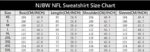 NJBW NFL Team Logo Pullover Sweatshirt Size Chart