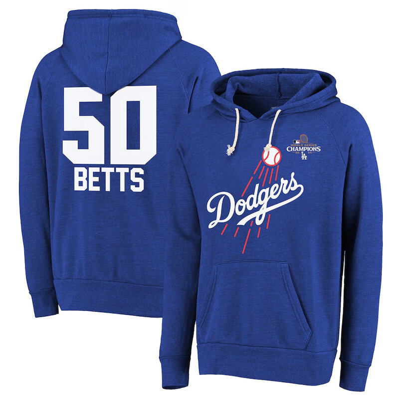 MLB 2024 World Series Champions Los Angeles Dodgers 50 Betts Baseball Hoodie Blue,long sleeve baseball hooded sweatshirt with drawstring and two pocket