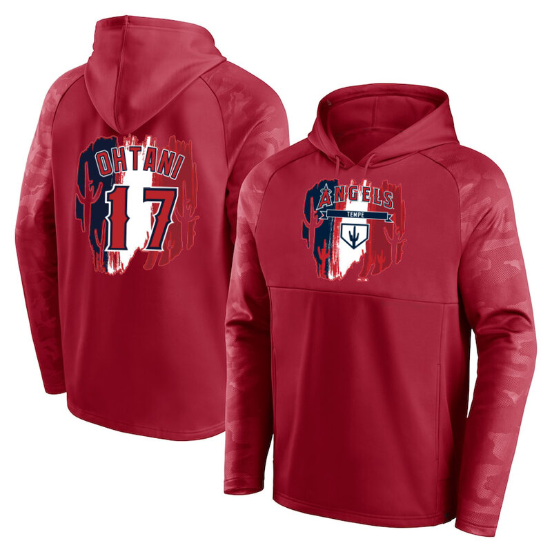 MLB Baseball Hoodie Los Angeles Angels Tempe Shohei Ohtani Red,long sleeve baseball drawstring hooded sweatshirt with two pockets