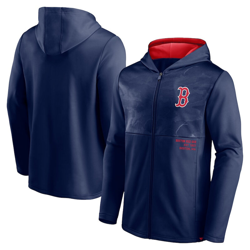 Boston Red Sox baseball Gear - MLB Boston Red Sox Zip UP Baseball Hoodie Blue,long sleeve drawstring hooded baseball apparel with front pockets
