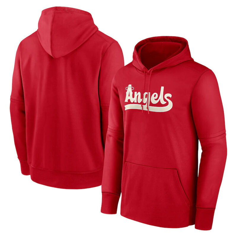 MLB Gear Los Angeles Angels Pullover Hoodie Red,long sleeve baseball drawstring hooded sweatshirt with two pockets