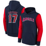 MLB Hoodie Los Angeles Angels Ohtani Num 17 Blue Red,long sleeve baseball drawstring hooded sweatshirt with two pockets