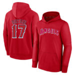 MLB Hoodie Los Angeles Angels Ohtani Num 17 Red,long sleeve baseball drawstring hooded sweatshirt with two pockets