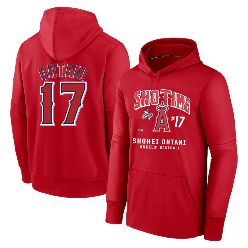 MLB Hoodie Los Angeles Angels Sho-time Ohtani Red,long sleeve baseball drawstring hooded sweatshirt with two pockets