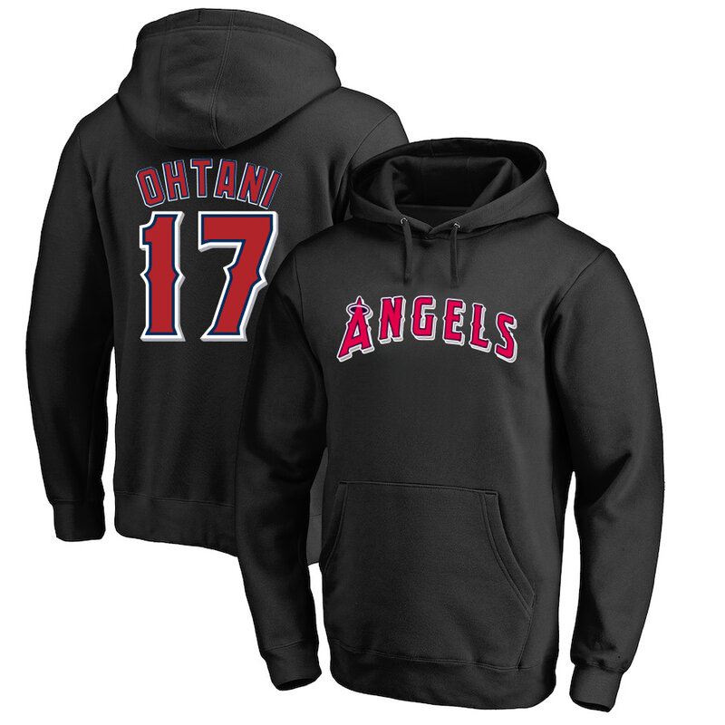 MLB Hoodie Los Angeles Angels Shohei Ohtani Num 17 Black,long sleeve baseball drawstring hooded sweatshirt with two pockets