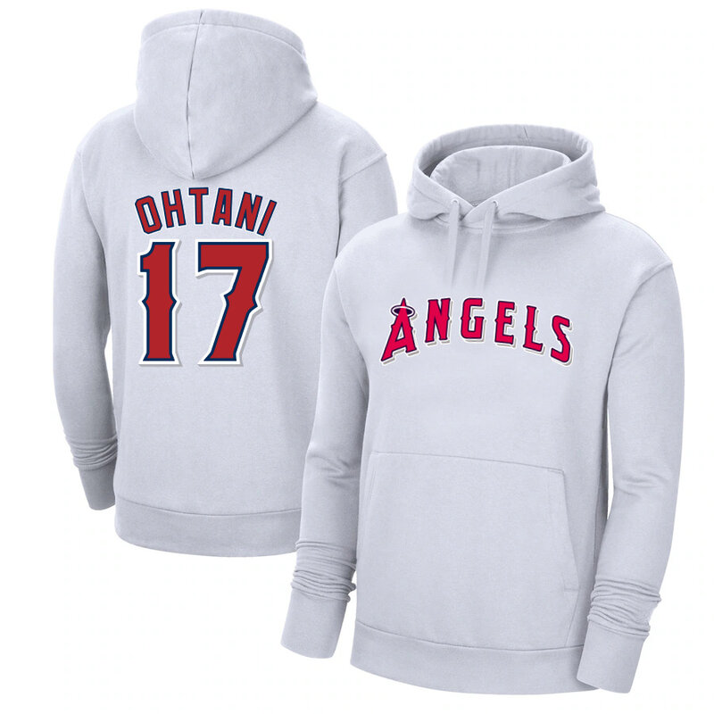 MLB Hoodie Los Angeles Angels Shohei Ohtani Num 17 White,long sleeve baseball drawstring hooded sweatshirt with two pockets