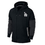 MLB Jersey Los Angeles Dodgers Zip UP Hoodie Black,long sleeve baseball hooded sweatshirt with drawstring and two pocket