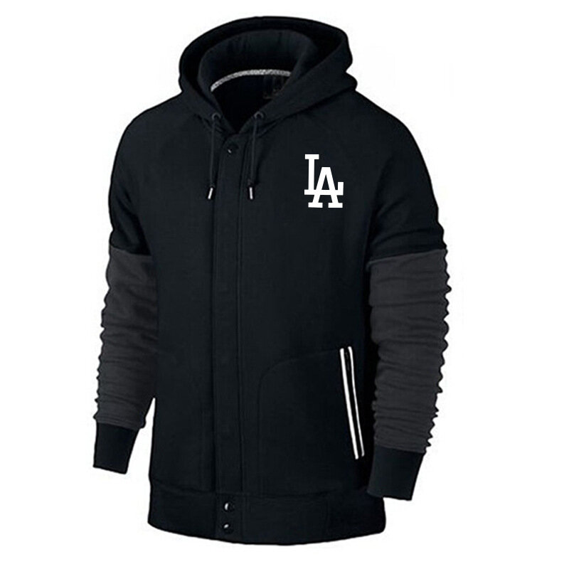MLB Jersey Los Angeles Dodgers Zip UP Hoodie Black,long sleeve baseball hooded sweatshirt with drawstring and two pocket