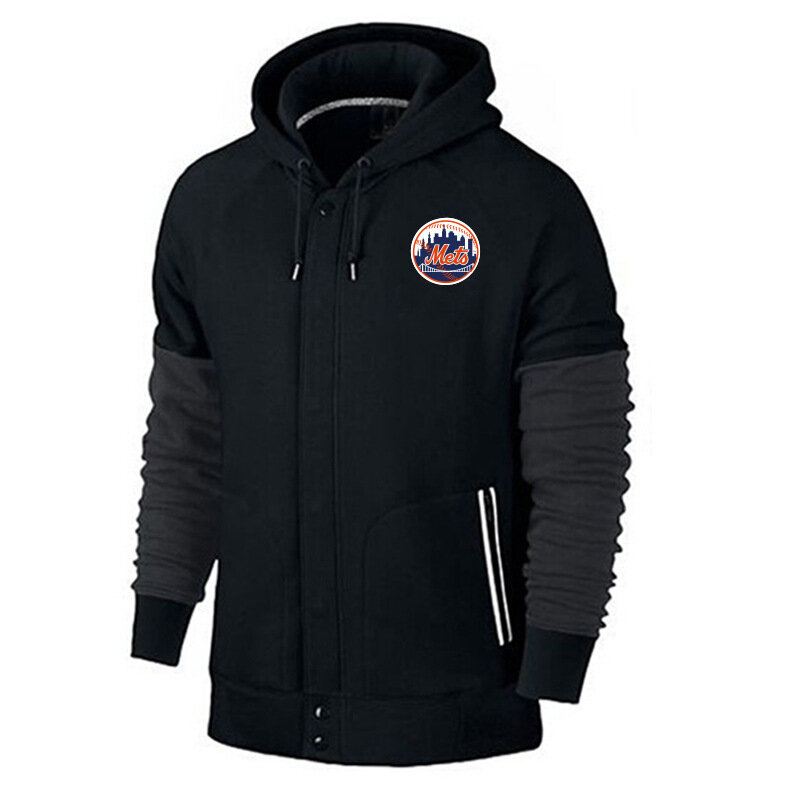 New York Mets apparel - MLB Jersey New York Mets Zip UP Hoodie Black,long sleeve drawstring hooded baseball gear with front pockets