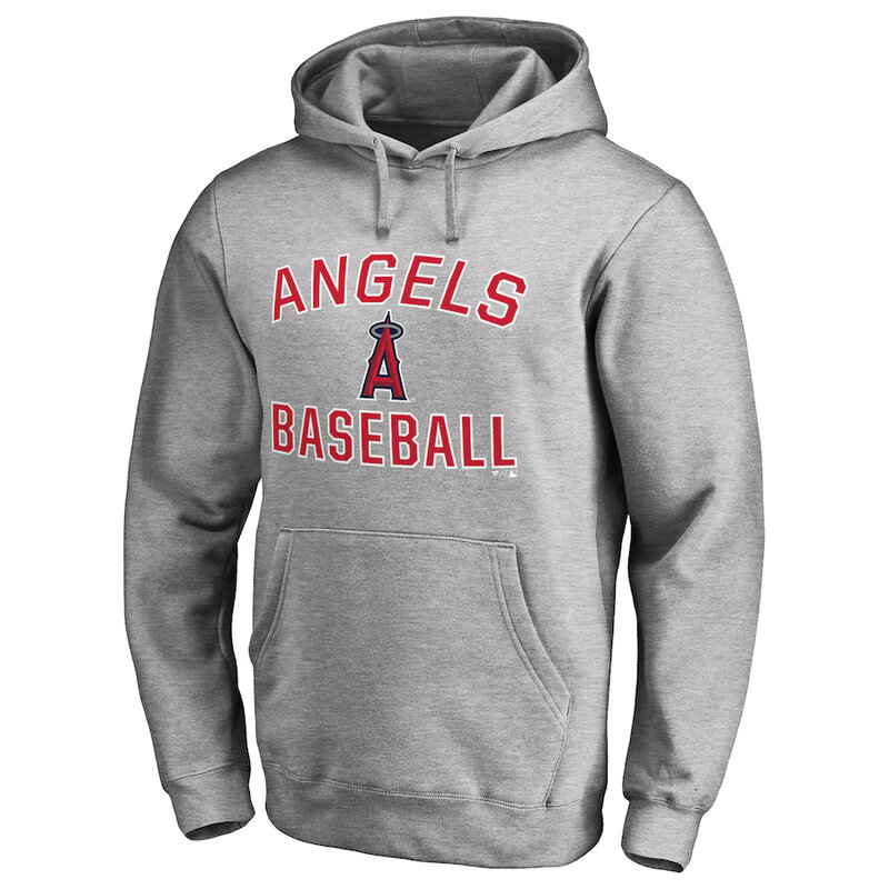 MLB Los Angeles Angels Pullover Baseball Hoodie Grey,long sleeve baseball drawstring hooded sweatshirt with two pockets