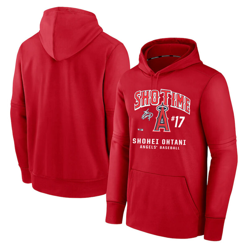 MLB Los Angeles Angels Sho-Time Shohei Ohtani Baseball Hoodie Red,long sleeve baseball drawstring hooded sweatshirt with two pockets