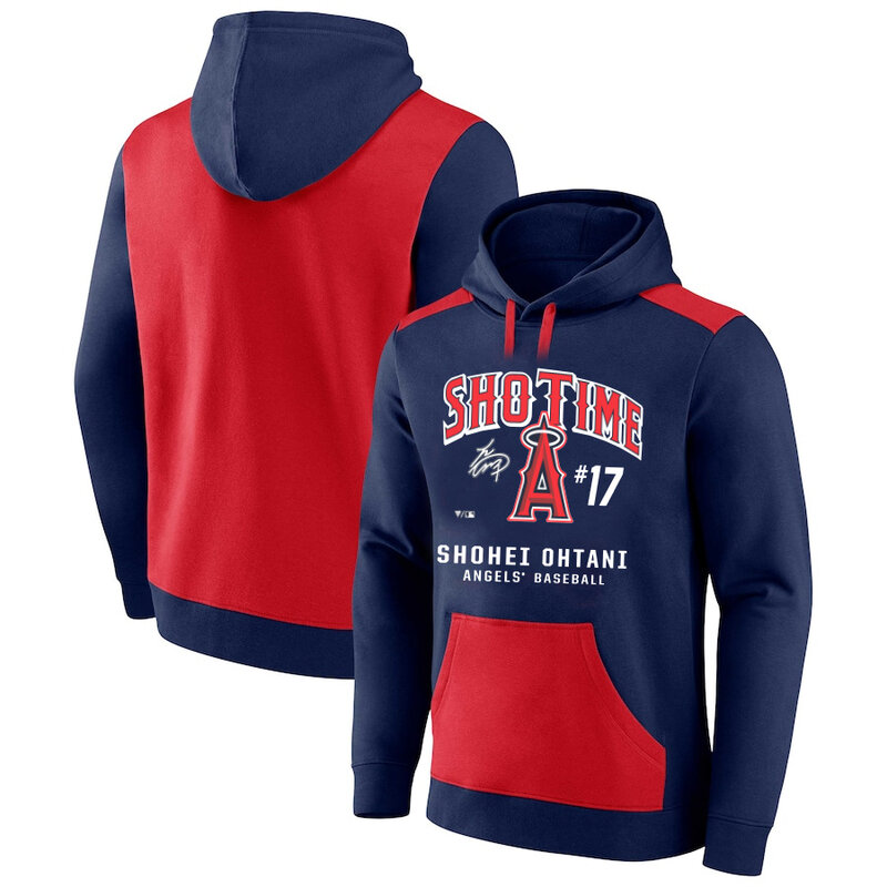 MLB Los Angeles Angels Sho-Time Shohei Ohtani Pullover Hoodie Blue Red,long sleeve baseball drawstring hooded sweatshirt with two pockets