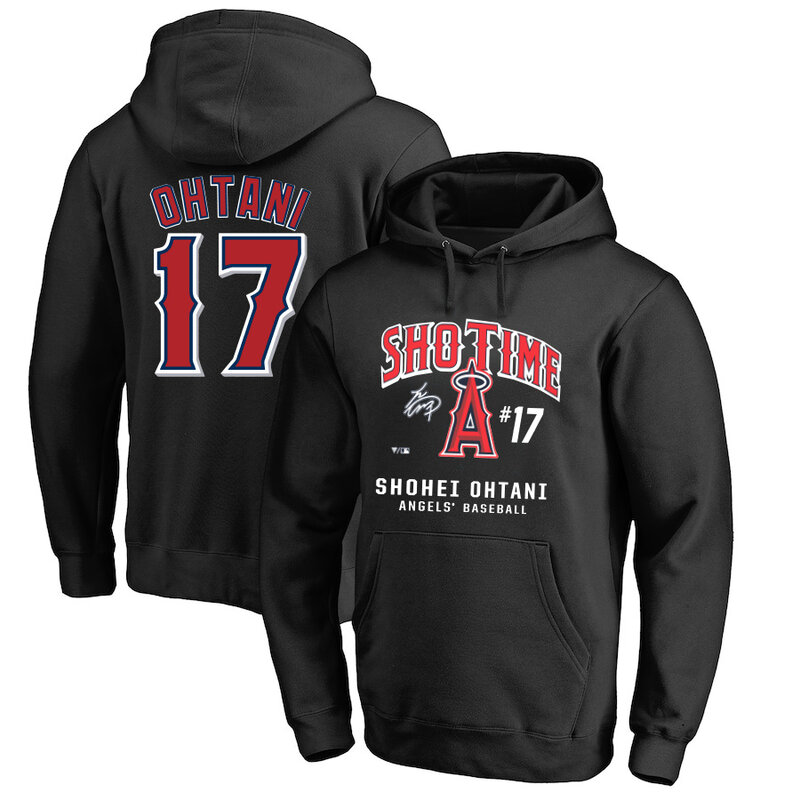 MLB Los Angeles Angels Sho-time Shohei Ohtani Pullover Hoodie Black,long sleeve baseball drawstring hooded sweatshirt with two pockets