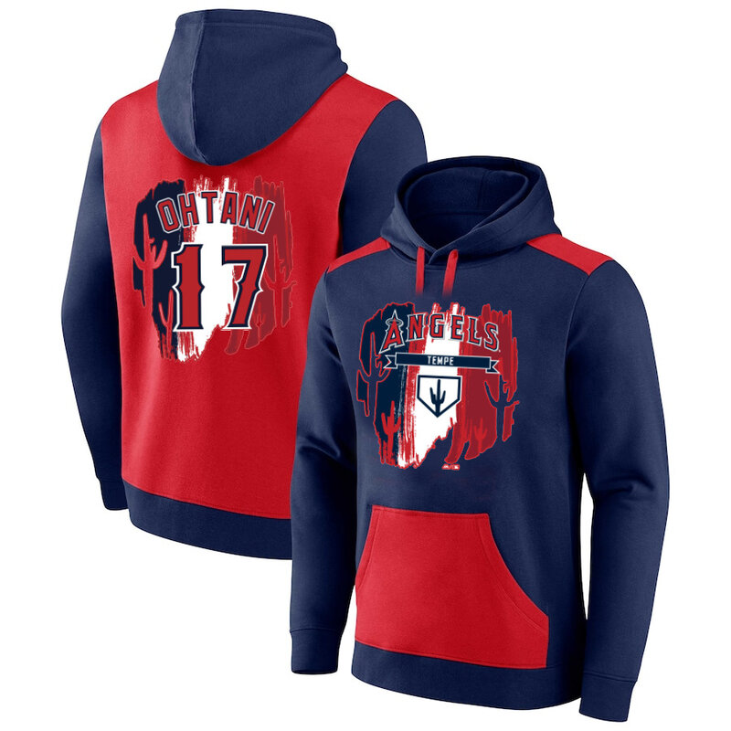 MLB Los Angeles Angels Tempe Shohei Ohtani Baseball Hoodie Red Blue,long sleeve baseball drawstring hooded sweatshirt with two pockets