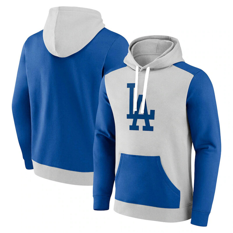 MLB Los Angeles Dodgers Baseball Hoodie Grey Blue,long sleeve baseball hooded sweatshirt with drawstring and two pocket