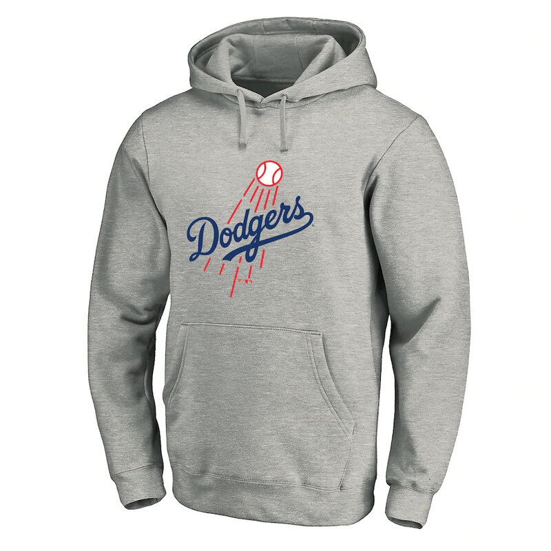 MLB Los Angeles Dodgers Pullover Merchandise Hoodie Grey,long sleeve baseball hooded sweatshirt with drawstring and two pocket