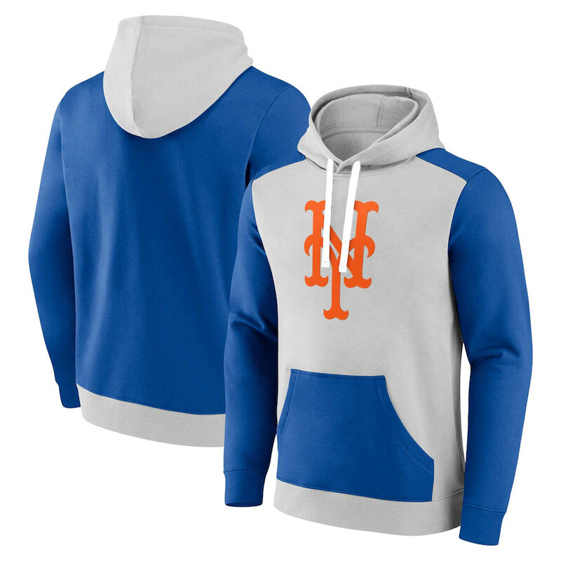 New York Mets apparel - MLB New York Mets Baseball Hoodie Grey Blue,long sleeve drawstring hooded baseball gear with front pockets