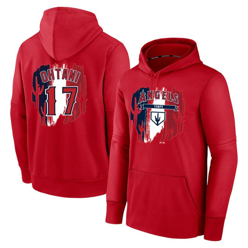 MLB Pullover Hoodie Los Angeles Angels Tempe Shohei Ohtani Red,long sleeve baseball drawstring hooded sweatshirt with two pockets