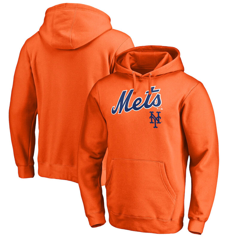 New York Mets apparel - MLB Pullover Hoodie New York Mets Hooded Sweatshirt Orange,long sleeve drawstring hooded baseball gear with front pockets