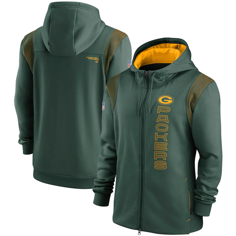 National Football League (NFL) Green Bay Packers long sleeve full zip up hoodie with drawstring hooded for NFL die-heart fans