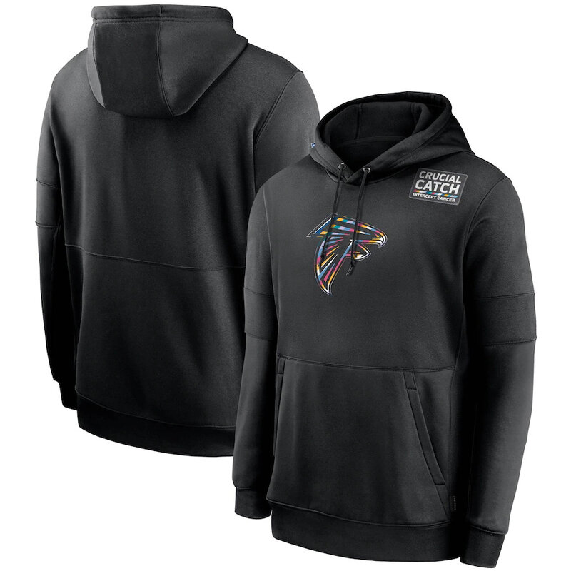 NFL apparel - NFL Atlanta Falcons Crucial Catch Football Hoodie Black,long sleeve drawstring hooded baseball sweatshirt with front pockets