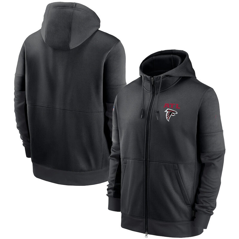NFL Official Licensed NFL Atlanta Falcons Full Zip UP Hoodie Black - america National Football League football Gear Apparel