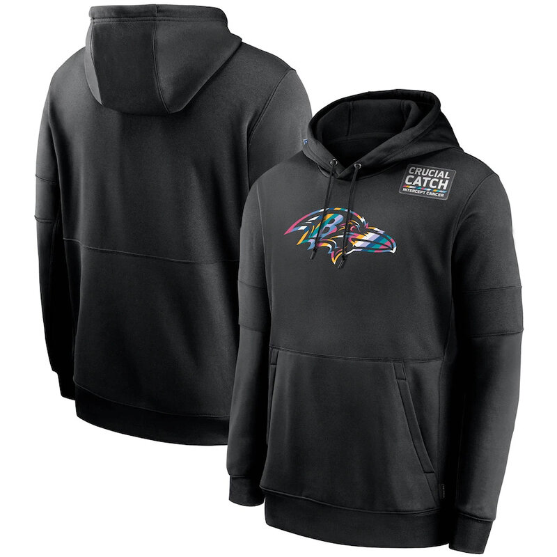 NFL apparel - NFL Baltimore Ravens Crucial Catch Football Hoodie Black,long sleeve drawstring hooded baseball sweatshirt with front pockets