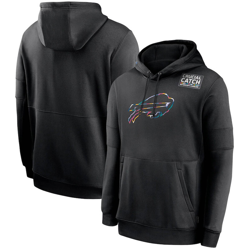 NFL apparel - NFL Buffalo Bills Crucial Catch Football Hoodie Black,long sleeve drawstring hooded baseball sweatshirt with front pockets