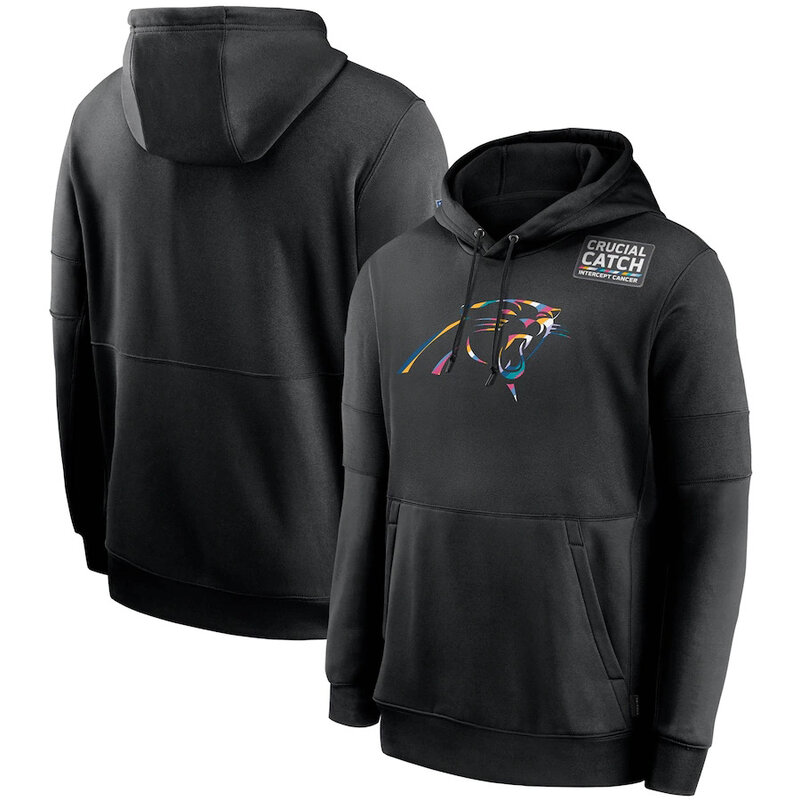 NFL apparel - NFL Carolina Panthers Crucial Catch Football Hoodie Black,long sleeve drawstring hooded baseball sweatshirt with front pockets