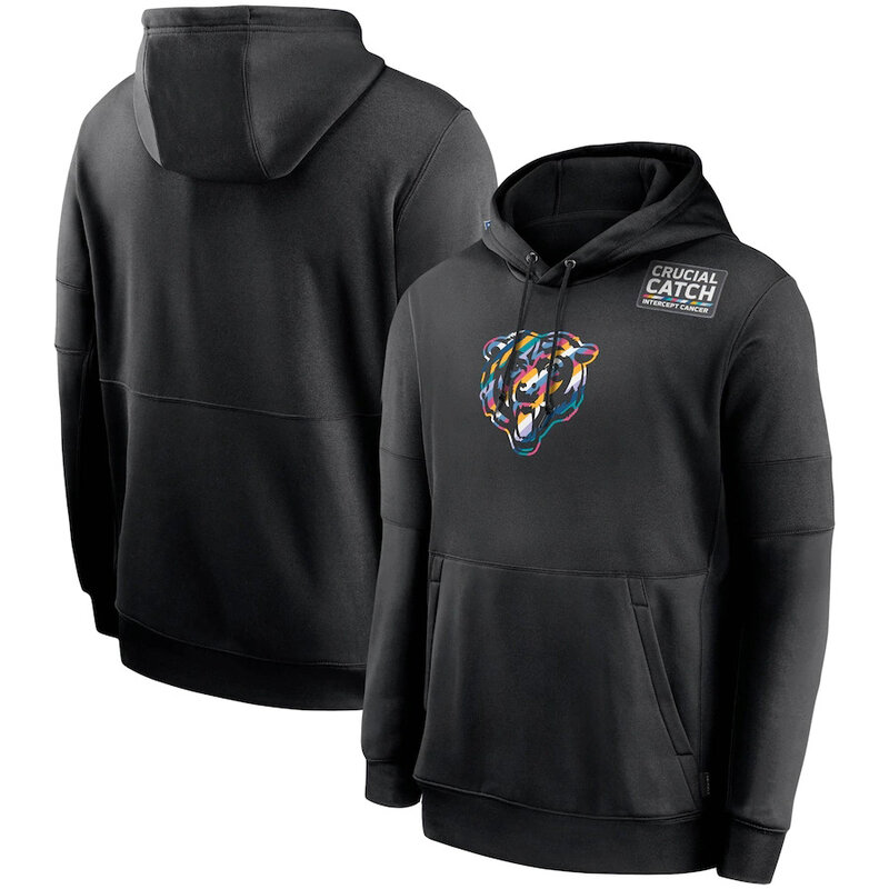 NFL apparel - NFL Chicago Bears Crucial Catch Football Hoodie Black,long sleeve drawstring hooded baseball sweatshirt with front pockets