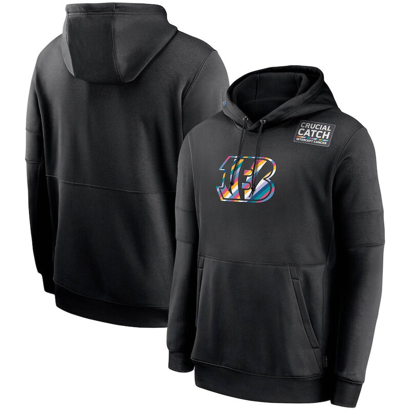NFL apparel - NFL Cincinnati Bengals Crucial Catch Football Hoodie Black,long sleeve drawstring hooded baseball sweatshirt with front pockets