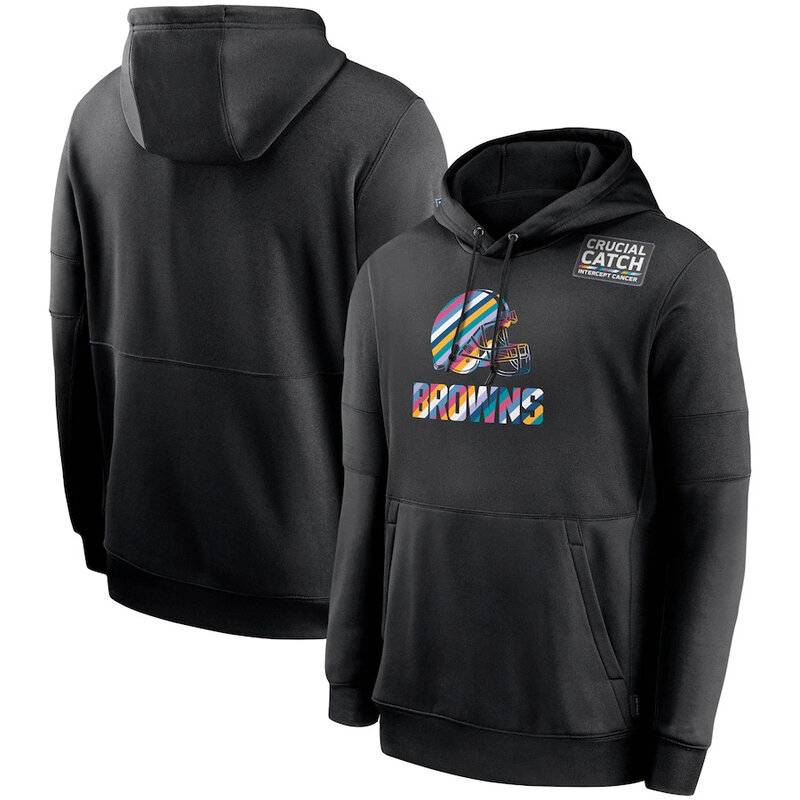 NFL apparel - NFL Cleveland Browns Crucial Catch Football Hoodie Black,long sleeve drawstring hooded baseball sweatshirt with front pockets