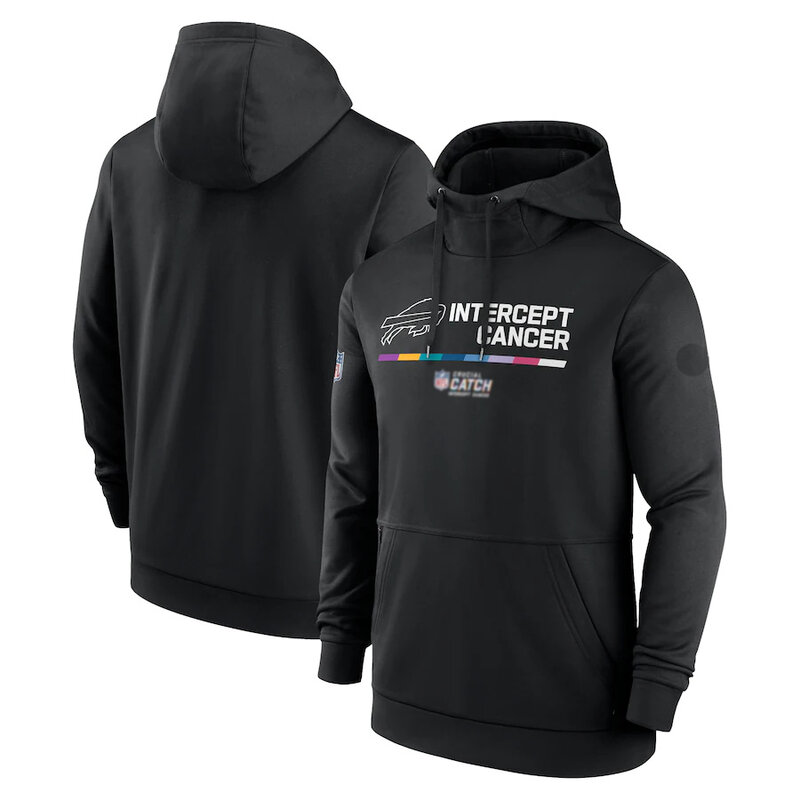 NFL apparel - NFL Crucial Catch Buffalo Bills Jersey Hoodie Black,long sleeve drawstring hooded baseball sweatshirt with front pockets