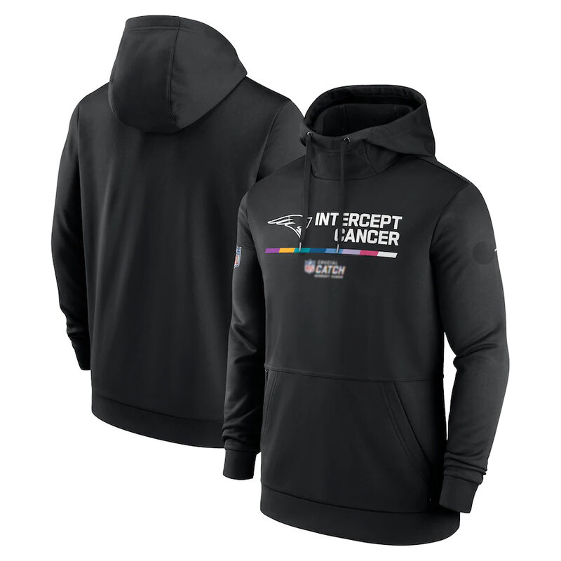 NFL apparel - NFL Crucial Catch New England Patriots Jersey Hoodie Black,long sleeve drawstring hooded baseball sweatshirt with front pockets