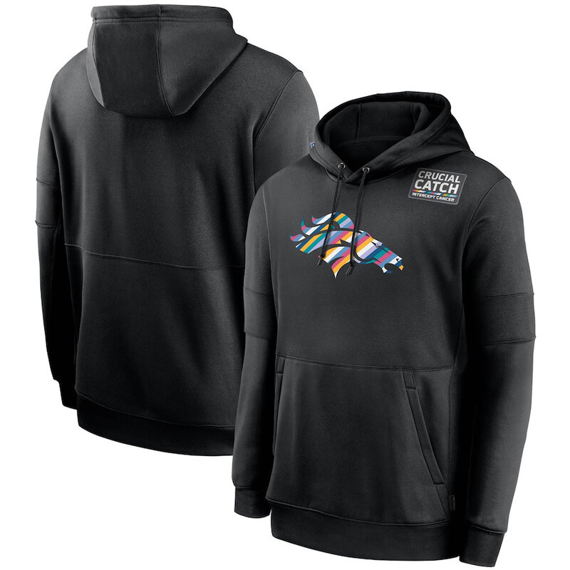 NFL apparel - NFL Denver Broncos Crucial Catch Football Hoodie Black,long sleeve drawstring hooded baseball sweatshirt with front pockets