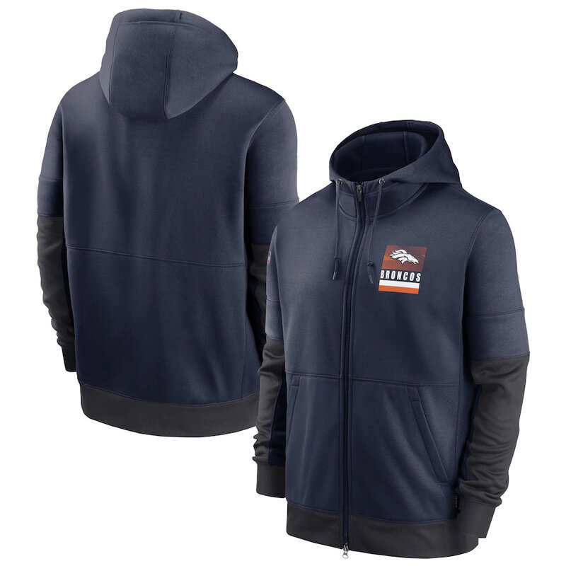 NFL Official Licensed NFL Denver Broncos Full Zip UP Hoodie Grey - america National Football League football Gear Apparel