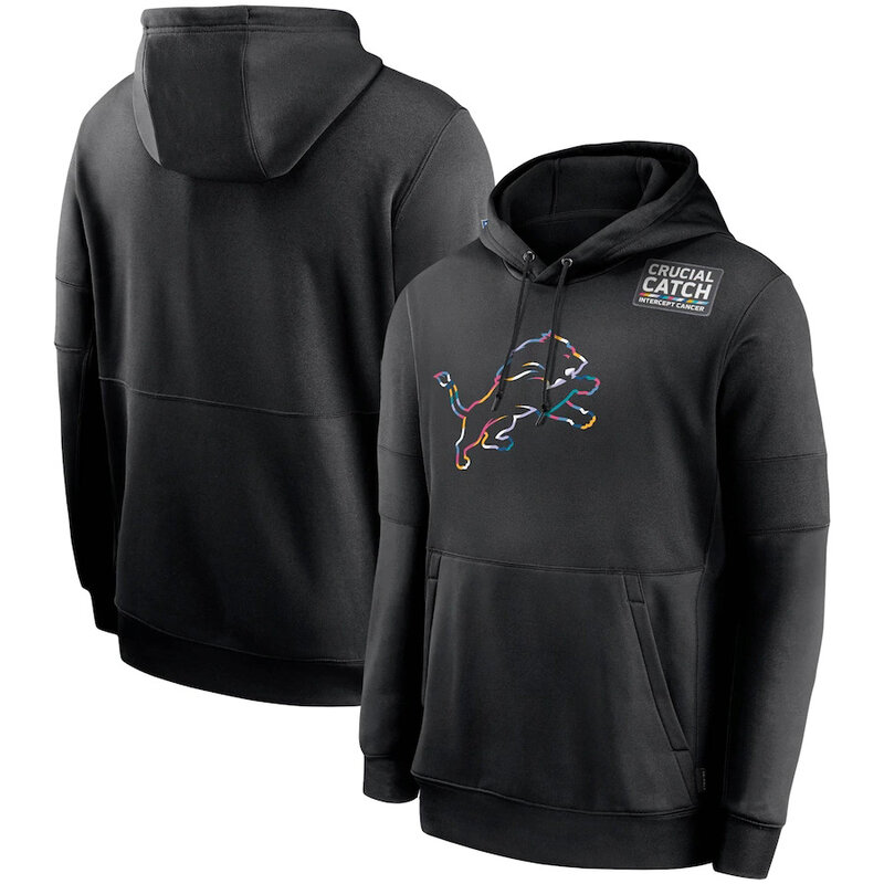 NFL apparel - NFL Detroit Lions Crucial Catch Football Hoodie Black,long sleeve drawstring hooded baseball sweatshirt with front pockets