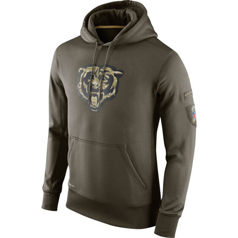 NFL apparel - NFL Gear Chicago Bears Football Hoodie Army Green,long sleeve drawstring hooded baseball sweatshirt with front pockets