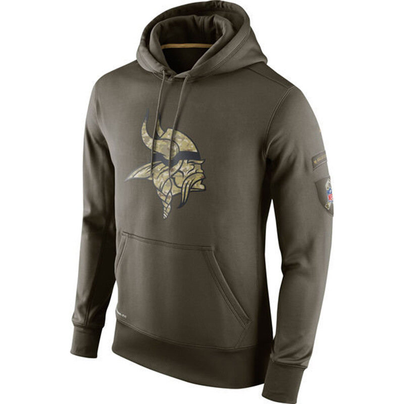 NFL apparel - NFL Gear Minnesota Vikings Football Hoodie Army Green,long sleeve drawstring hooded baseball sweatshirt with front pockets