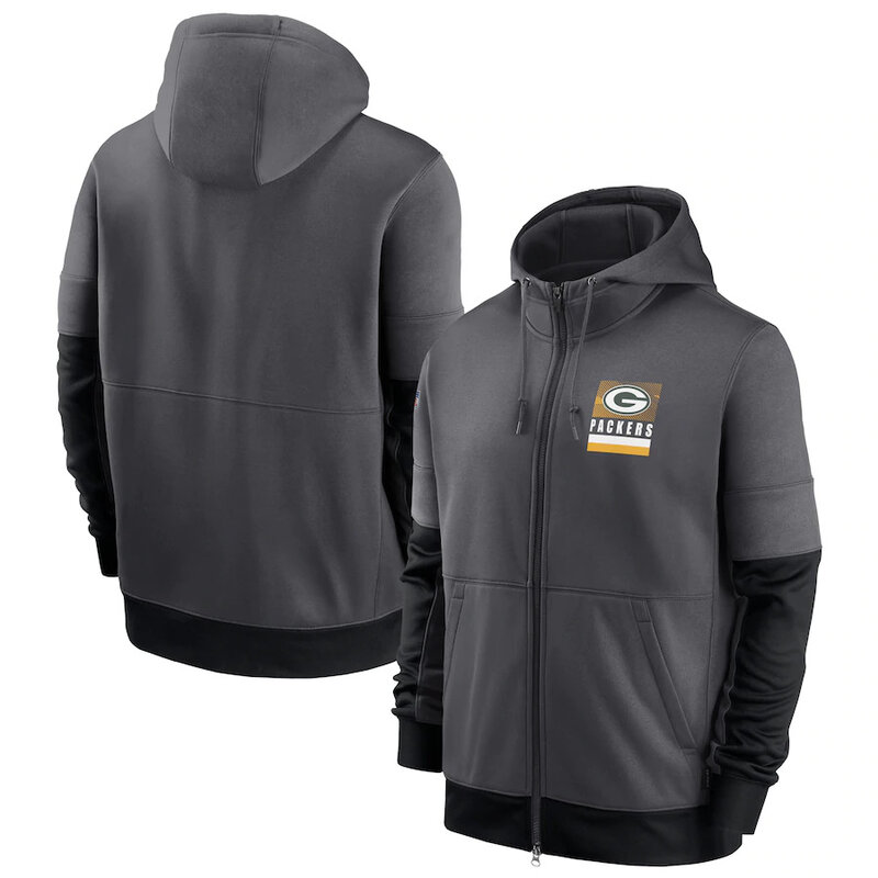 NFL Official Licensed NFL Green Bay Packers Full Zip UP Hoodie Grey - america National Football League football Gear Apparel