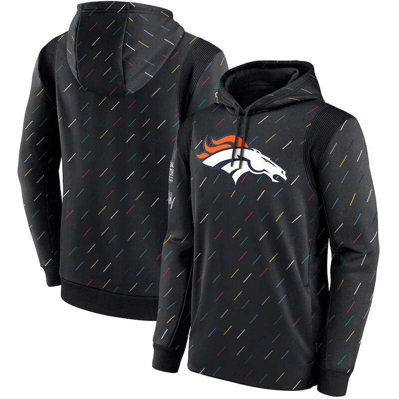 NFL Team apparel - NFL Hoodie Denver Broncos Football Wear Black,long sleeve drawstring hooded Football wear with front pockets