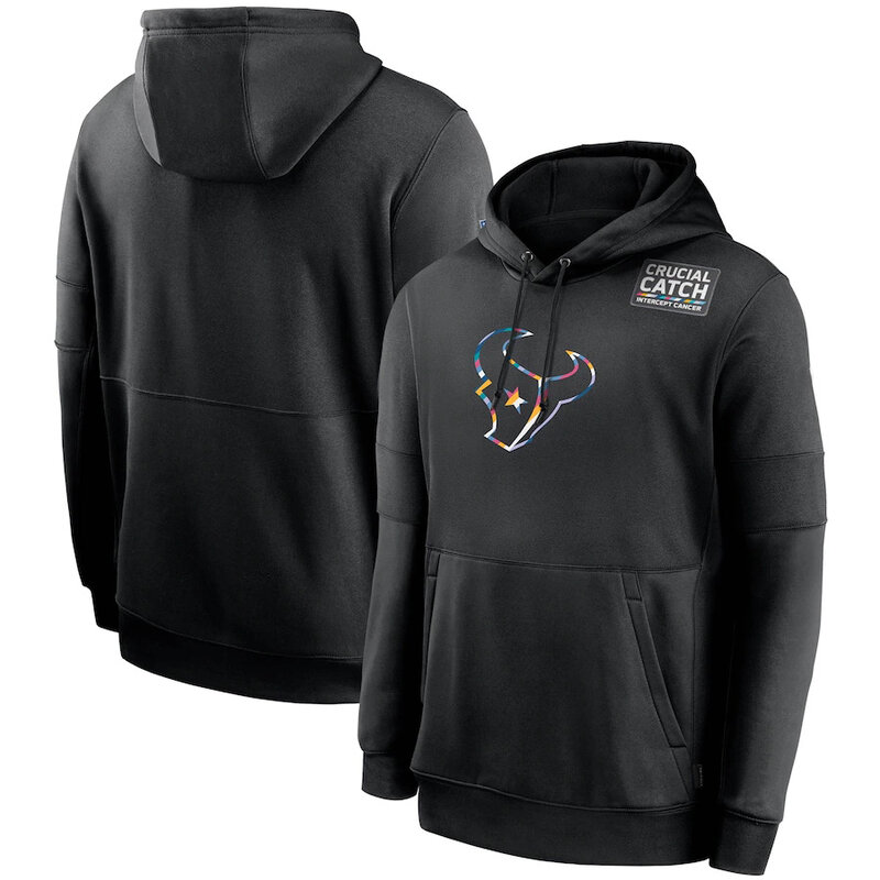NFL apparel - NFL Houston Texans Crucial Catch Football Hoodie Black,long sleeve drawstring hooded baseball sweatshirt with front pockets
