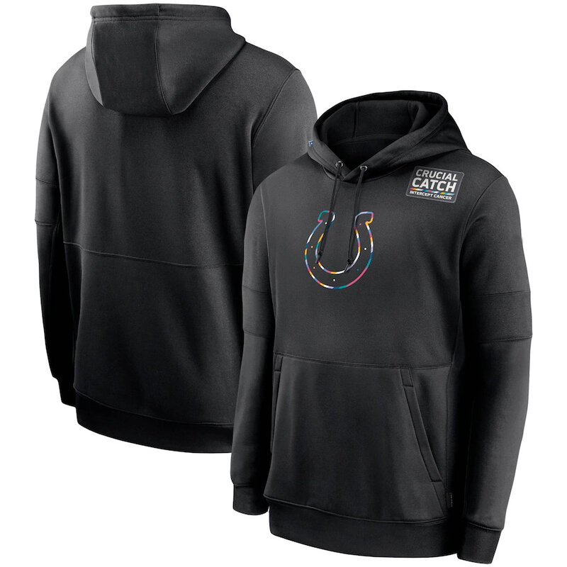 NFL apparel - NFL Indianapolis Colts Crucial Catch Football Hoodie Black,long sleeve drawstring hooded baseball sweatshirt with front pockets