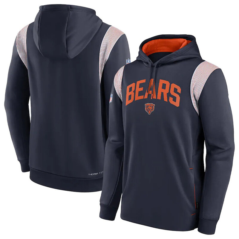NFL Team apparel - NFL Jersey Hoodie Chicago Bears Football Wear Blue,long sleeve drawstring hooded Football wear with front pockets