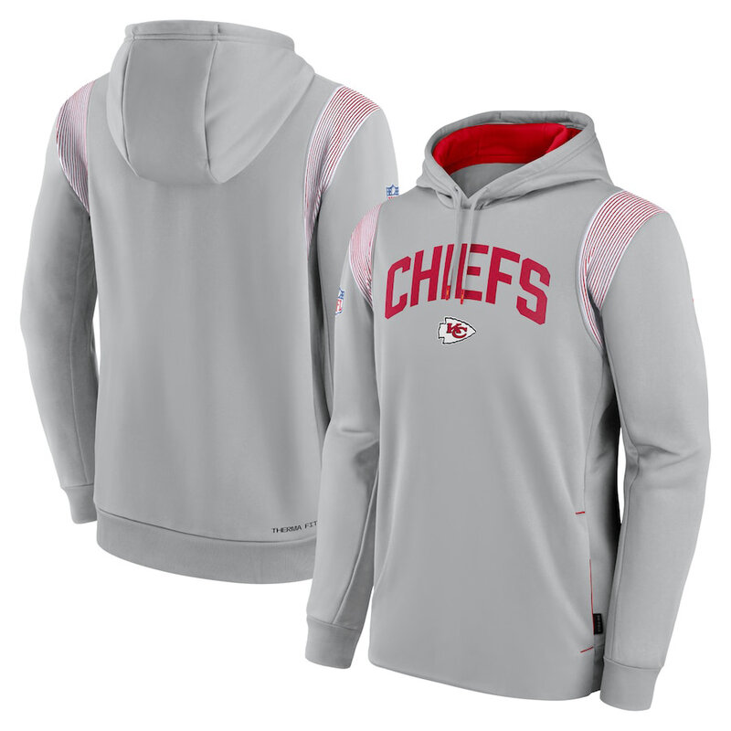 NFL Team apparel - NFL Jersey Hoodie Kansas City Chiefs Football Wear Grey,long sleeve drawstring hooded Football wear with front pockets