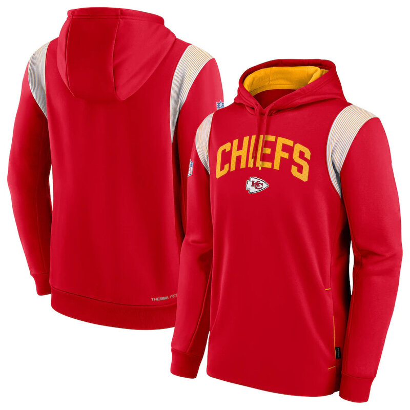 NFL Team apparel - NFL Jersey Hoodie Kansas City Chiefs Football Wear Red,long sleeve drawstring hooded Football wear with front pockets