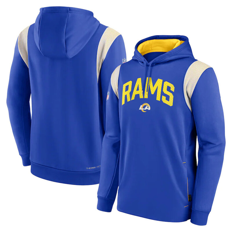 NFL Team apparel - NFL Jersey Hoodie Los Angeles Rams Football Wear Blue,long sleeve drawstring hooded Football wear with front pockets