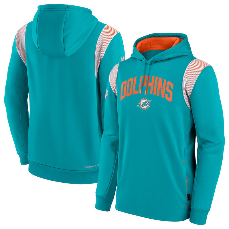 NFL Team apparel - NFL Jersey Hoodie Miami Dolphins Football Wear Cyan,long sleeve drawstring hooded Football wear with front pockets