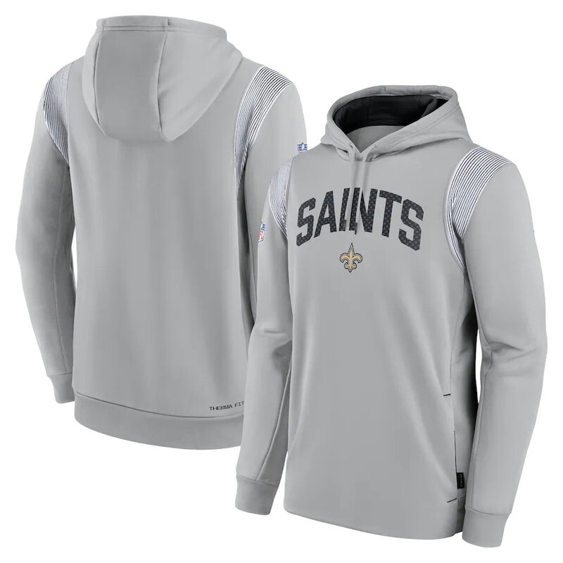 NFL Team apparel - NFL Jersey Hoodie New Orleans Saints Football Wear Grey,long sleeve drawstring hooded Football wear with front pockets