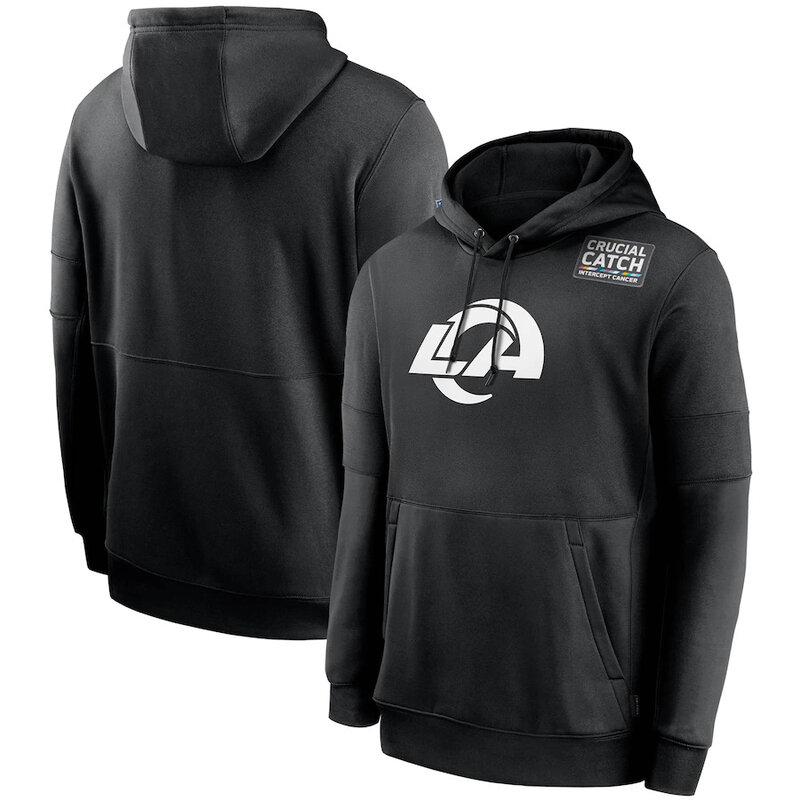 NFL apparel - NFL Los Angeles Rams Crucial Catch Football Hoodie Black,long sleeve drawstring hooded baseball sweatshirt with front pockets